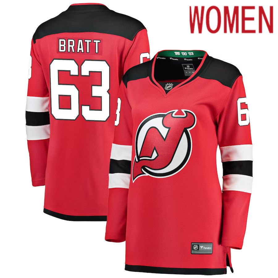 Women New Jersey Devils #63 Jesper Bratt Fanatics Branded Red Breakaway Player NHL Jersey->women nhl jersey->Women Jersey